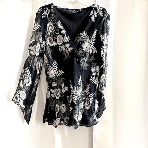 Vtg Nyc Design Women Top Sz XL Floral Silk Sheer Whimsigoth Dark Romantic 18392 - Picture 1 of 13